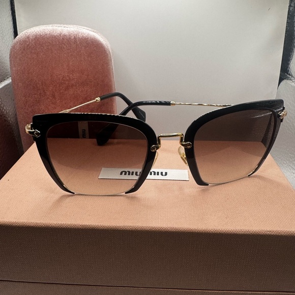 Miu Miu Black and Gold Cat-Eye Sunglasses - Picture 1 of 2